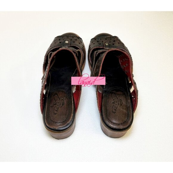 Freebird Steven Moonstar Leather Star Cut-Outs Distressed Low Heeled Slides Edgy - Picture 6 of 12